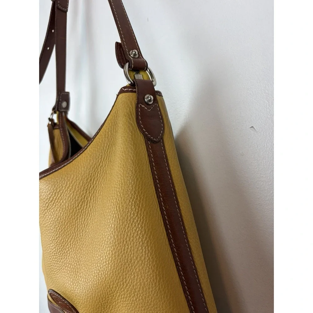 Dooney & Bourke Purse Pebble Leather Zip Satchel Shoulder Bag Mustard Yellow